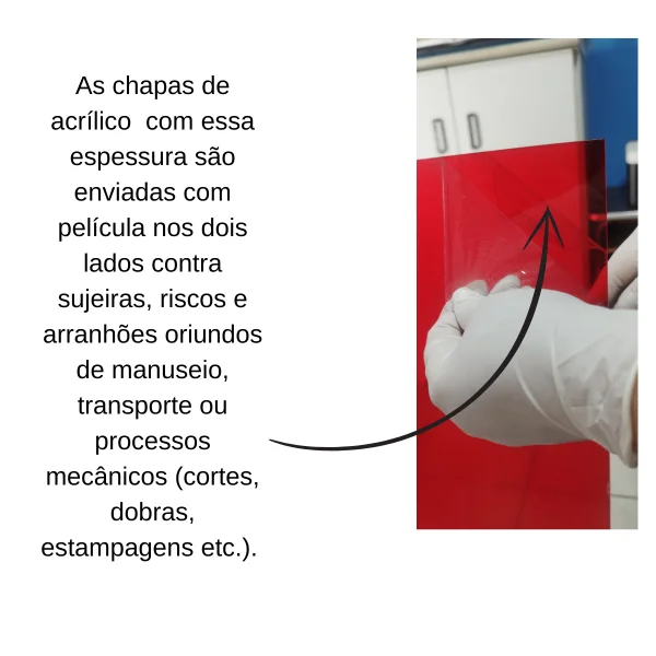 Chapa Acrilica Colorida Vermelha transparente 50cmx50cm Esp. 3,0mm