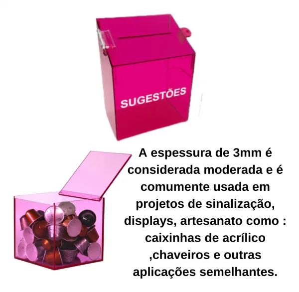 Chapa Acrilica Colorida Rosa transparente 50cmx50cm Esp. 3,0mm