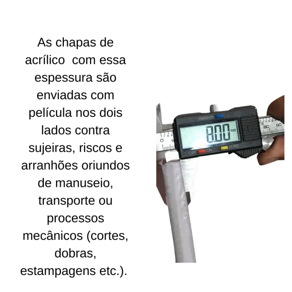Chapa Acrilica Transparente 1000x500mm Esp. 8,0mm