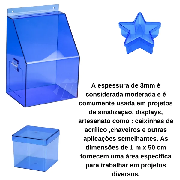Chapa Acrilica Colorida Azul Fluorescente 1000x500mm Esp. 3,0mm
