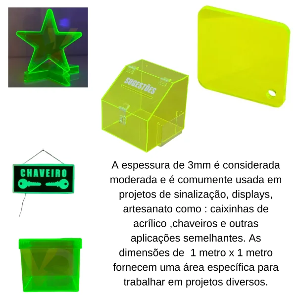Chapa Acr�lica Verde Fluorescente 1000x1000mm Esp. De 3,0mm