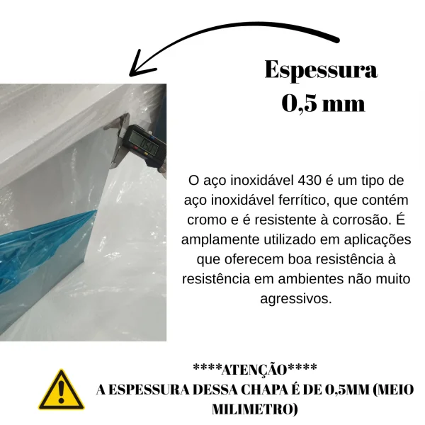 Chapa A�o Inox 430 Alto Brilho 2000x1250mm Na Esp. De 0.5mm