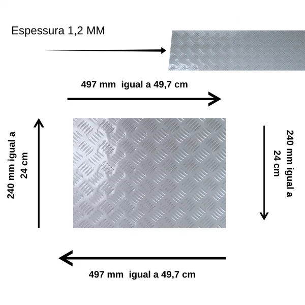 Chapa Aluminio Lavrada Xadrez 497x240mm Na Esp. De 1,2mm