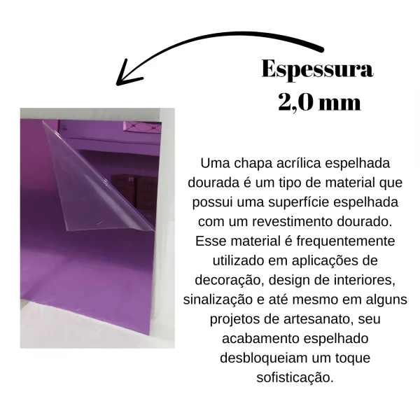 Placa Acr�lica Espelhada Lil�s 1000x1000mm Esp. 2,0mm