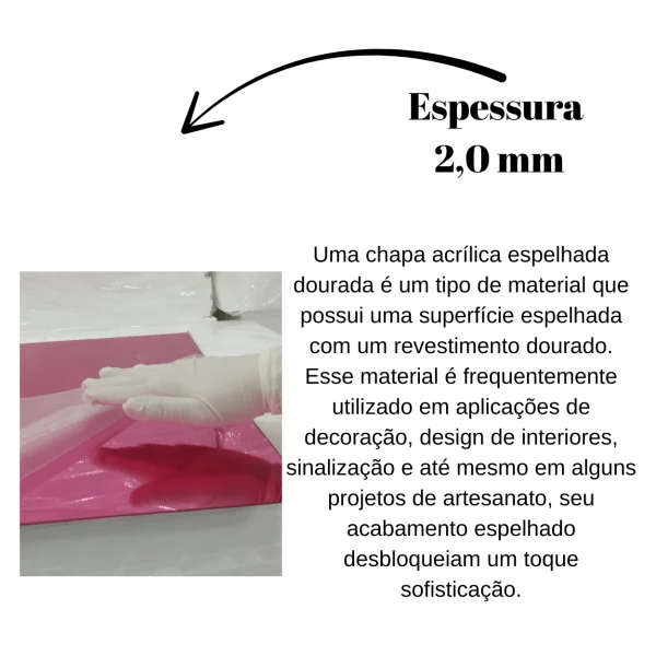 Placa Acr�lica Espelhada Rosa 1000x500mm Esp. 2,0mm