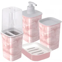Kit pia banheiro porta cotonete, escovas, sabonete lquido e saboneteira rosa Plasutil