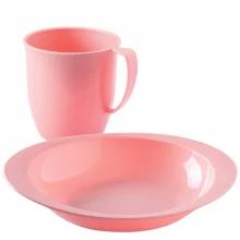 Kit infantil caneca e prato rosa Plasutil