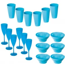 Kit copo, taa e tigela Neon azul 18 peas Plasutil