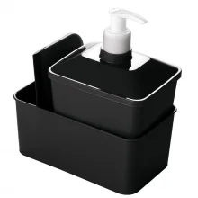 Porta detergente com suporte para esponja e rodinho p preto Plasutil ref.13970