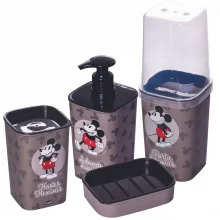 Kit de banheiro Mickey porta escovas + porta cotonete + porta sabonete lquido + saboneteira Plasutil
