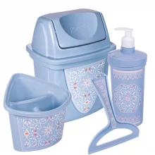 Kit pia cozinha lixeira, porta detergente, escorredor de talheres e rodinho azul floral Plasutil