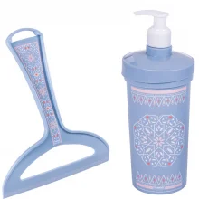 Kit pia rodinho e porta detergente azul floral Plasutil
