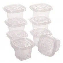 Pote de plstico porta tempero Pop quadrado com 8 unidades de 70ml incolor Plasutil ref.5968