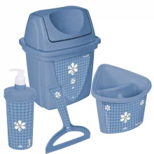 Kit pia cozinha lixeira, porta detergente, escorredor de talheres e rodinho azul floral Plasutil