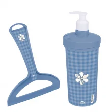 Kit pia rodinho e porta detergente azul floral Plasutil