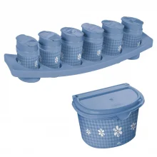 Kit porta temperos com suporte e saleiro azul Plasutil