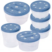 Kit potes com rosca decorado 3 x 900ml, 1 x 1,4L, 1 x 1,8L e 1 x 2L azul floral Plasutil