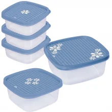 Kit potes quadrados decorado 3 x 580ml, 1 x 1,1L e 1 x 1,6L azul floral Plasutil