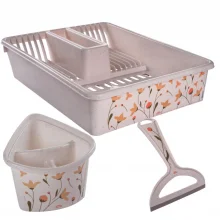 Kit pia escorredor de talheres, de louas e rodinho marmorizado Plasutil