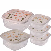 Kit potes quadrado decorado 3 x 580ml, 1 x 1,1L e 1 x 1,6L marmorizado Plasutil