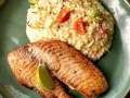 Risoto cítrico com filé de tilápia Risoto cítrico com filé de tilápia