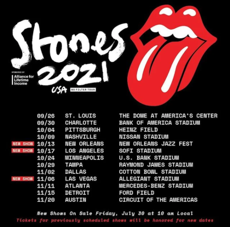 Turns de Guns N' Roses e Rolling Stones sero retomadas nos EUA em julho e setembro, respectivamente