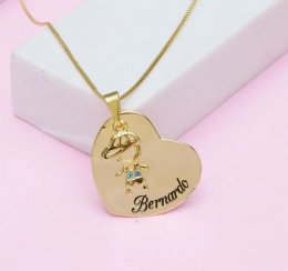 Colar Coração e boneco (a) - Ouro