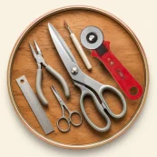 Tesoura e Ferramentas:Tesouras, estiletes, alicates, r�guas, cortadores e outros utens�lios essenciais para trabalhos de artesanato, costura e papelaria.
