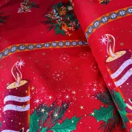 Tecido Oxford Natal com Foil vela com folhas.webp