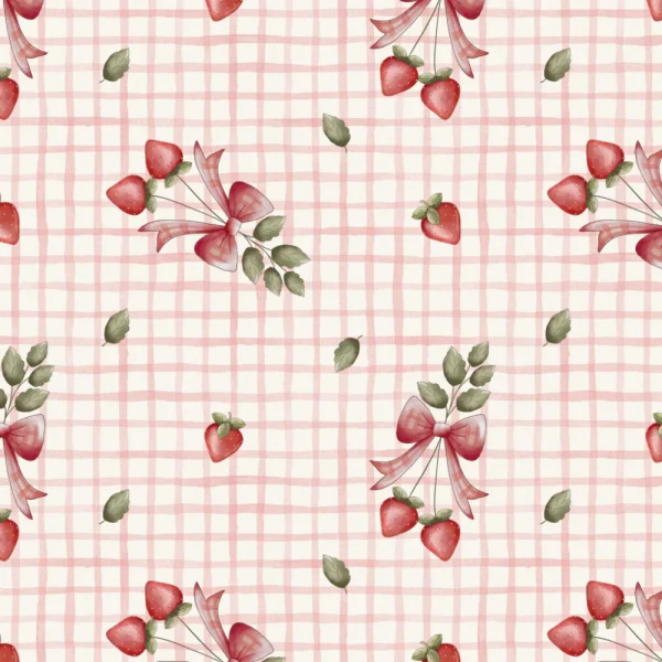 Tricoline Frutas Vermelhas Fuxicos Ramalhete Moranguinhos Rosa - FRU004.png
