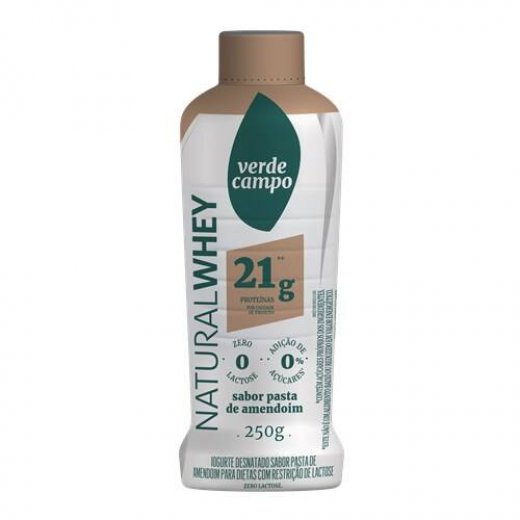 Iogurte Desnatado Pasta de Amendoim Zero Lactose Verde Campo Natural Whey 21g de Proteína Frasco 250g