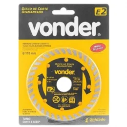 Disco de corte diamantado, 110 mm, furo de 22,2 mm, turbo, E2, Vonder