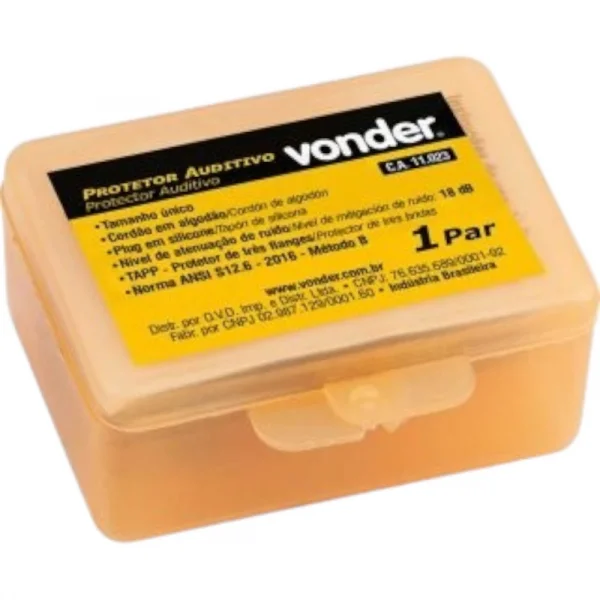 Protetor auditivo tipo plug, de silicone, com cordo em algodo, Vonder