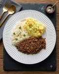 Carne mo�da, pur� de batata e arroz (400g)