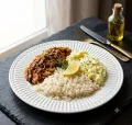 fraldinha desfiada com pur� de batatas e arroz (400g)