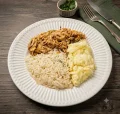 Lombo su�no desfiado, pur� de batata e arroz (400g)