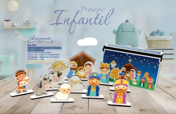 Caixinha Infantil Grande Com Presépio MDF 3mm Branco