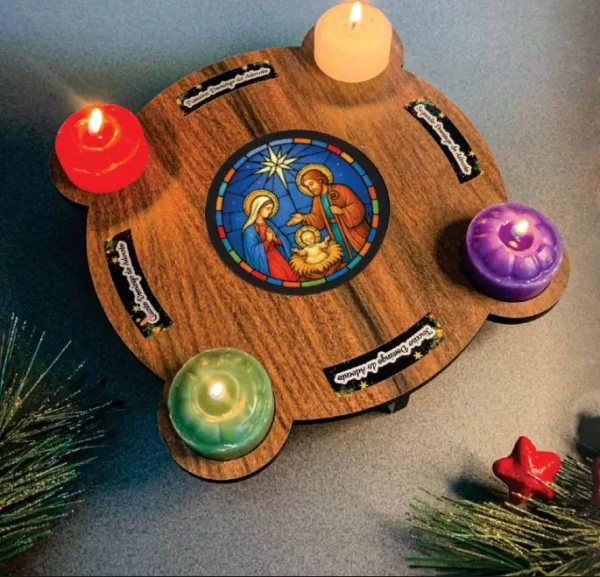 Coroa Do Advento Imbuia MDF 6mm Com 4 Velas