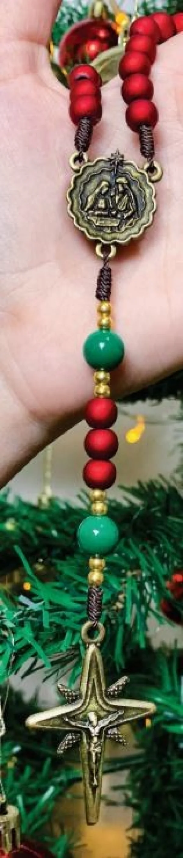 Terço de Natal Conta 8mm Vermelha Emborrachada