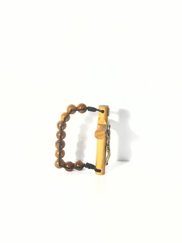 Dezena Pulseira de Mão em Madeira Imbuia com Metais em Ouro Velho