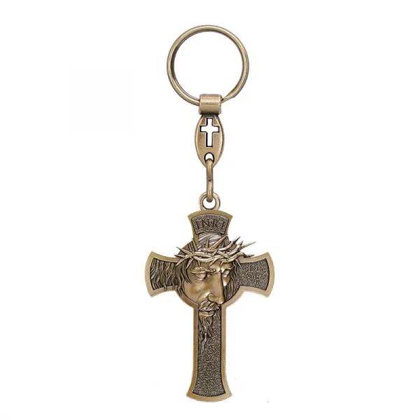 Chaveiro Crucifixo Face de Cristo Ouro Velho