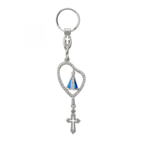 Chaveiro Ter�o de Nossa Senhora Aparecida Prateado