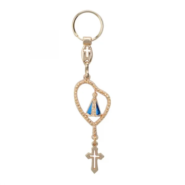 Chaveiro Terço de Nossa Senhora Aparecida Dourado