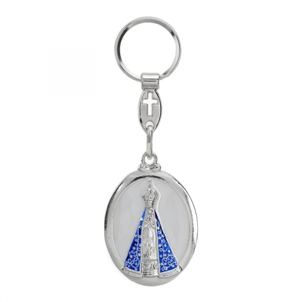 Chaveiro Nossa Senhora Aparecida Prateado com Resina - cor P�rola