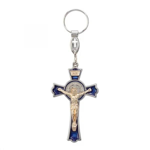Chaveiro Crucifixo com a Medalha de São Bento Prateado