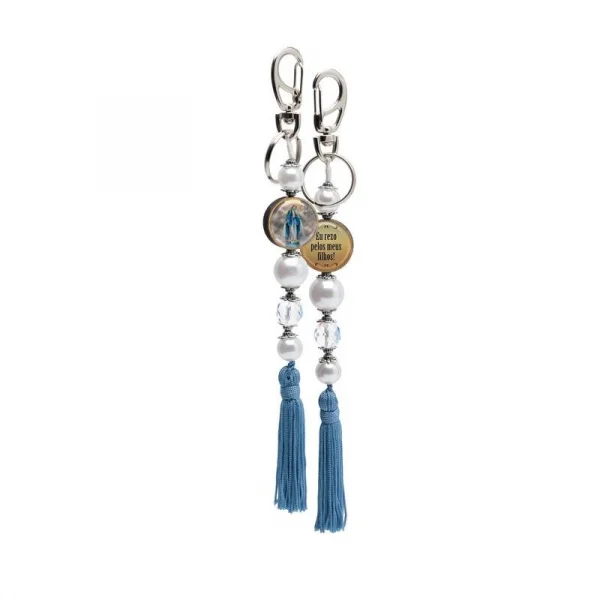 Chaveiro Pérola com Pompom Azul – 