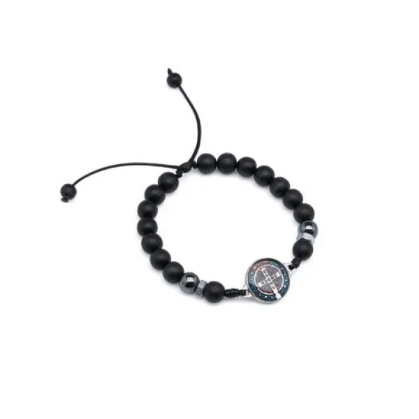 Pulseira Regulável Madeira Preta 8 mm Fosca Entremeio São Bento Pequeno Níquel Colorida