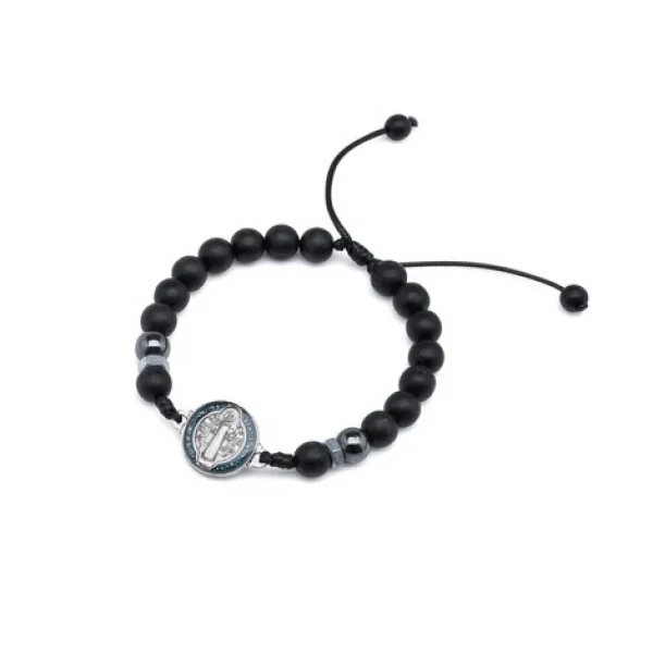 Pulseira Regulável Madeira Preta 8 mm Fosca Entremeio São Bento Pequeno Níquel Colorida