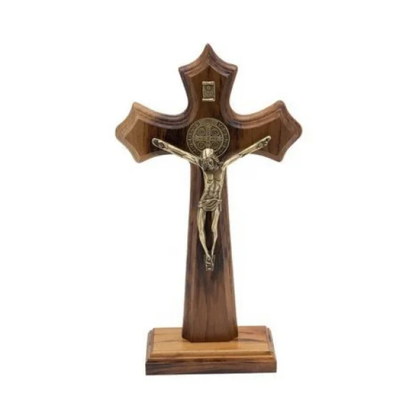 Crucifixo Madeira Moldurado 23 cm de Mesa Oval com São Bento