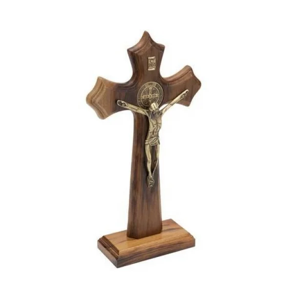 Crucifixo Madeira Moldurado 23 cm de Mesa Oval com São Bento